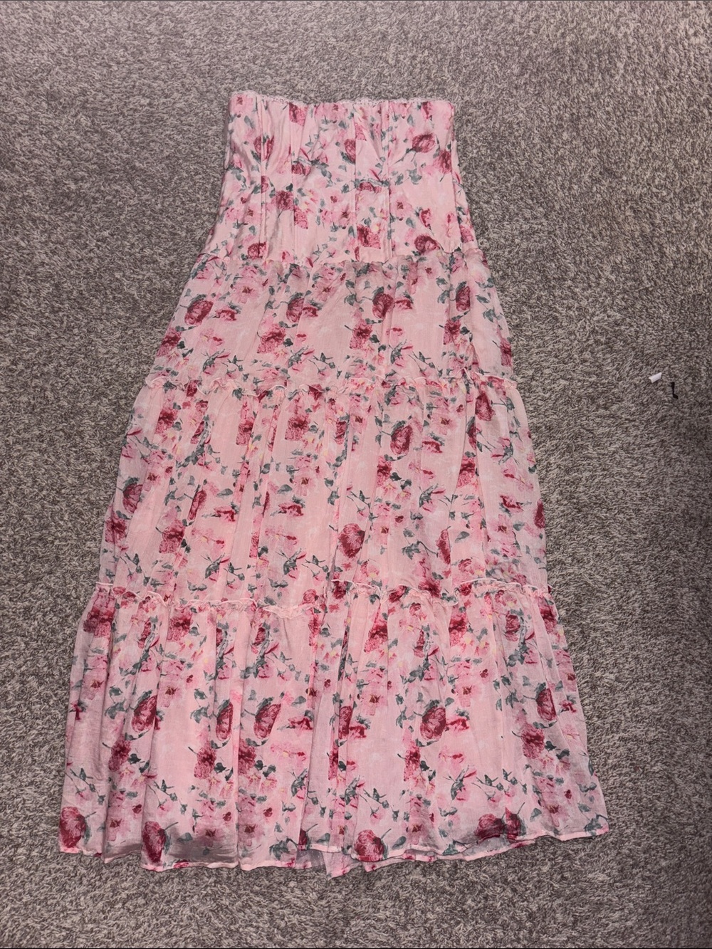 Strapless Pink Floral Tiered Maxi Dress - NWT